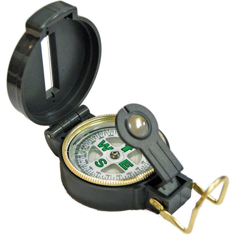 Compass with a black case and gold accents on a white background