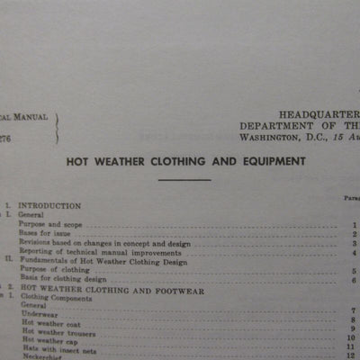 US Army - Hot Weather Clothing and Equipment TM 10-276